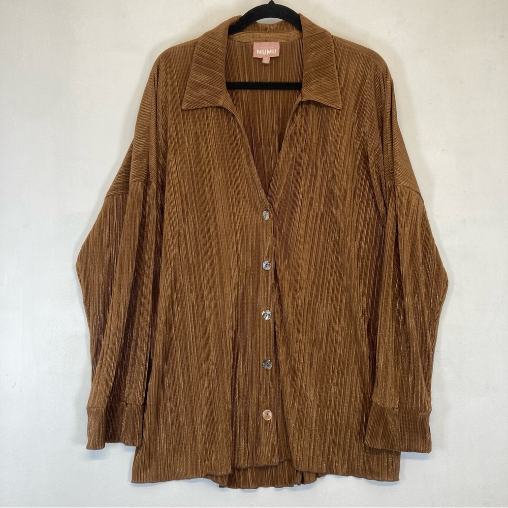 Show me your MuMu Blouse Oversized Everywhere Button Down  Chocolate Pleat Sz XL - Picture 14 of 16